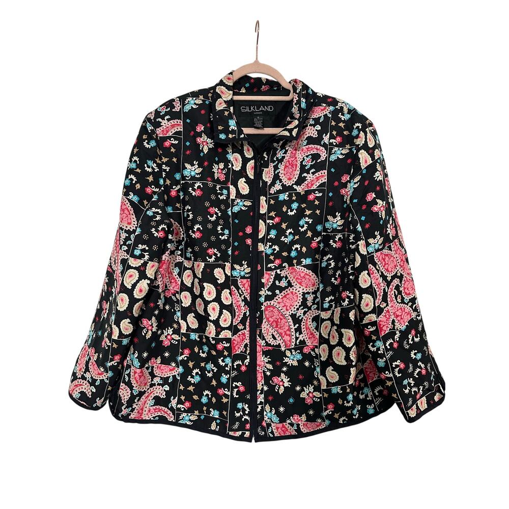 Silkland Women 1X Patchwork-Style Paisley Floral Quilted Jacket Boho Cottagecore